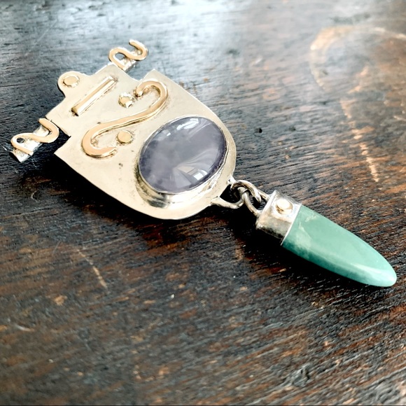 Vintage Southwestern Sterling Pin or Pendant, 14k Gold, Turquoise and Amethyst - Picture 4 of 17